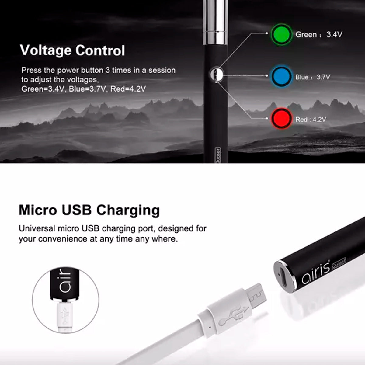 【送料無料】 Airistech Airis Quaser Battery バッテリー MOD CBD WAX クリスタル パウダー ワックス 対応 ヴェポライザー アイリステック エアリステック クエーサー vv vape ベポライザー カートリッジ アトマイザー