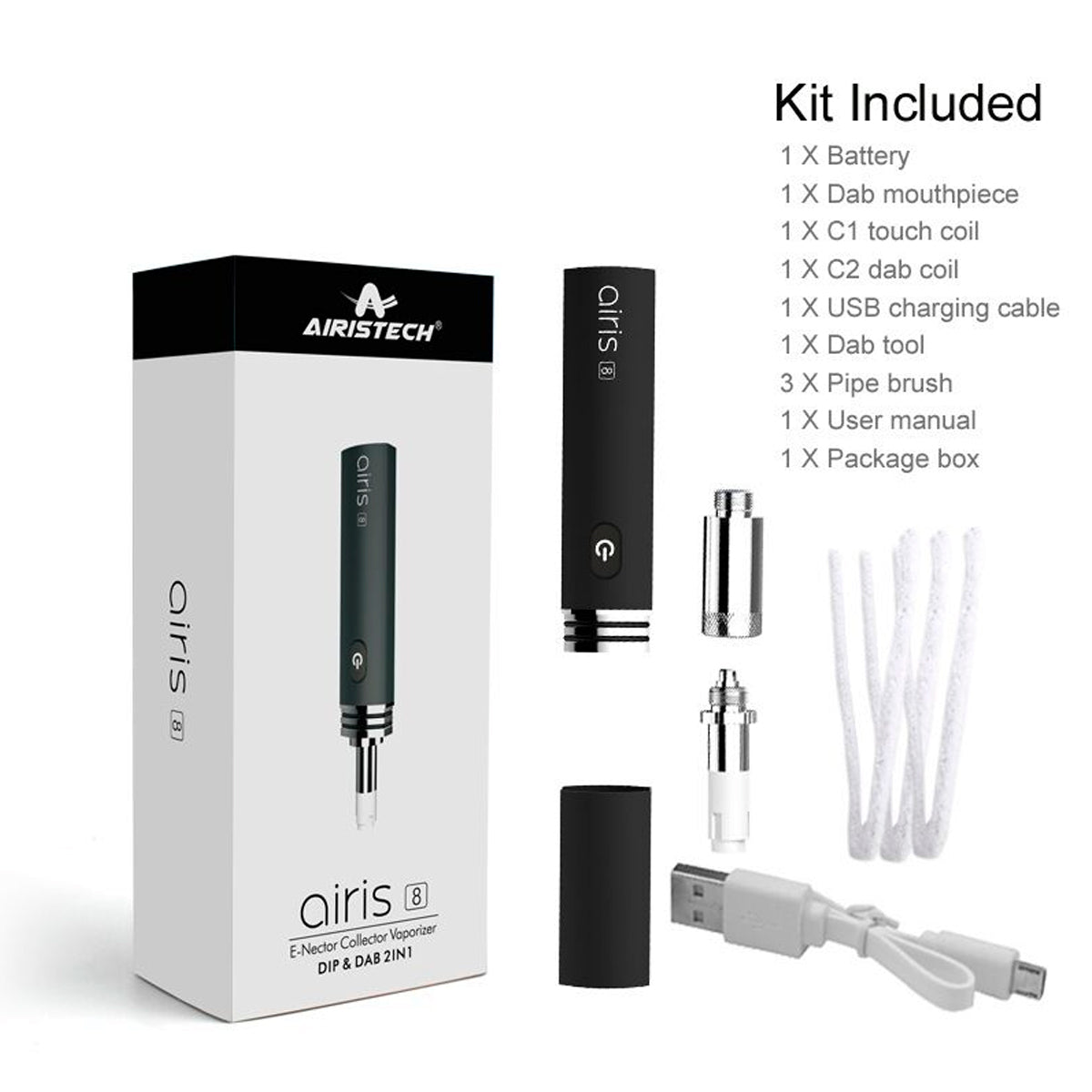 Airistech Airis 8 Wax Dab&Dip Vaporizer ワックス専用ヴェポライザー CBD コンセントレート クリスタル パウダー 対応 スターターキット エアリステック アイリステック 510規格 スレッド カートリッジ CBN CBG