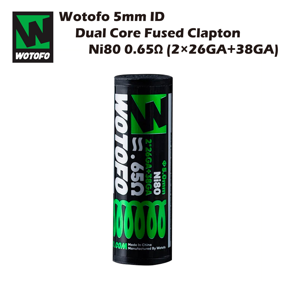 Wotofo 5mm ID Dual Core Clapton Prebuilt Coils Ni80 0.65Ω (2×26GA+38GA) 5個入 ウォトフォ プリビルドコイル クラプトン ニクロム80 電子タバコ 電子たばこ vape