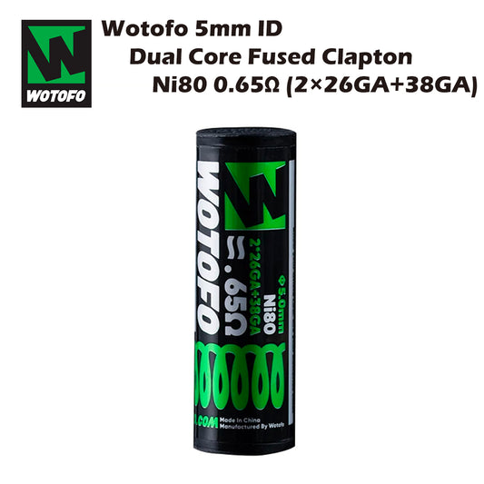 Wotofo 5mm ID Dual Core Clapton Prebuilt Coils Ni80 0.65Ω (2×26GA+38GA) 5個入 ウォトフォ プリビルドコイル クラプトン ニクロム80 電子タバコ 電子たばこ vape