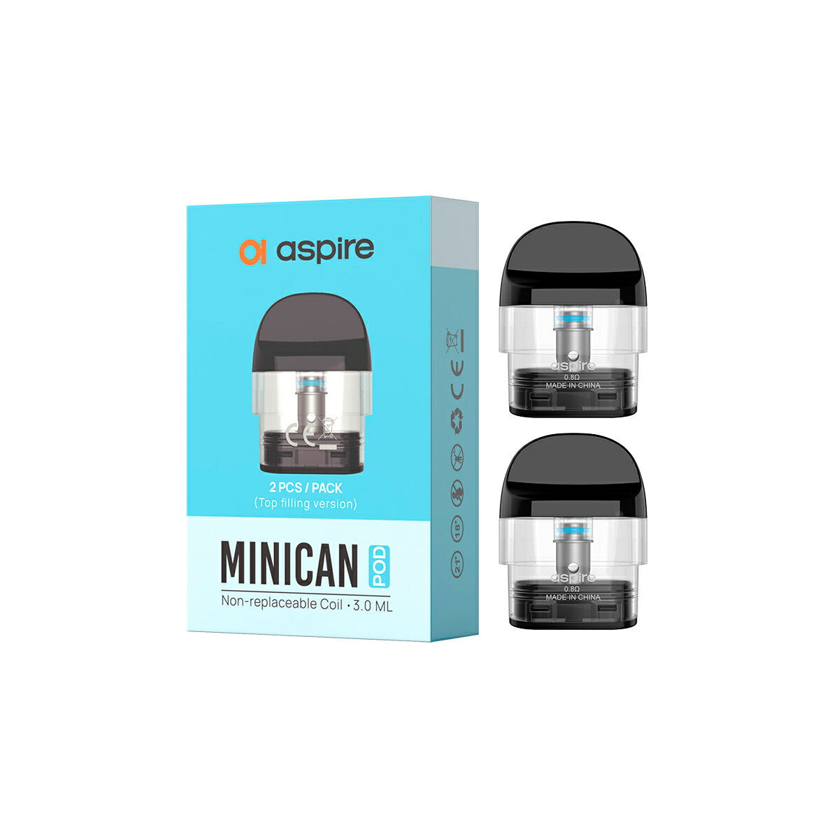 AspireMinican交換用ポッドカートリッジ3ml2個入アスパイアミニカンポッドキットPOD電子タバコ電子たばこベイプコイルvape