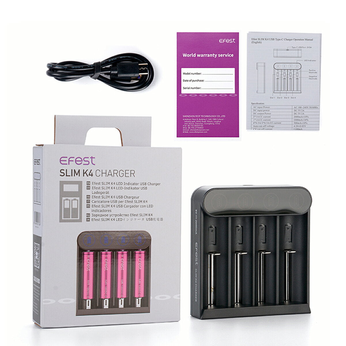 EfestSlimK4Type-C1Aクイックチャージャーバッテリー充電器イーフェスト電子タバコ電子たばこVapeフラッシュライト懐中電灯