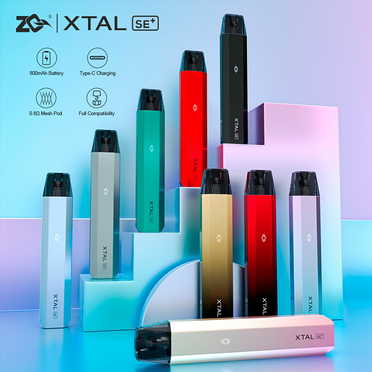 【送料無料】ZQXtalSE+PodSystemKit800mAh1.8mlスターターキットゼットキューエクスタルエスイーポッド型電子たばこ電子タバコVape