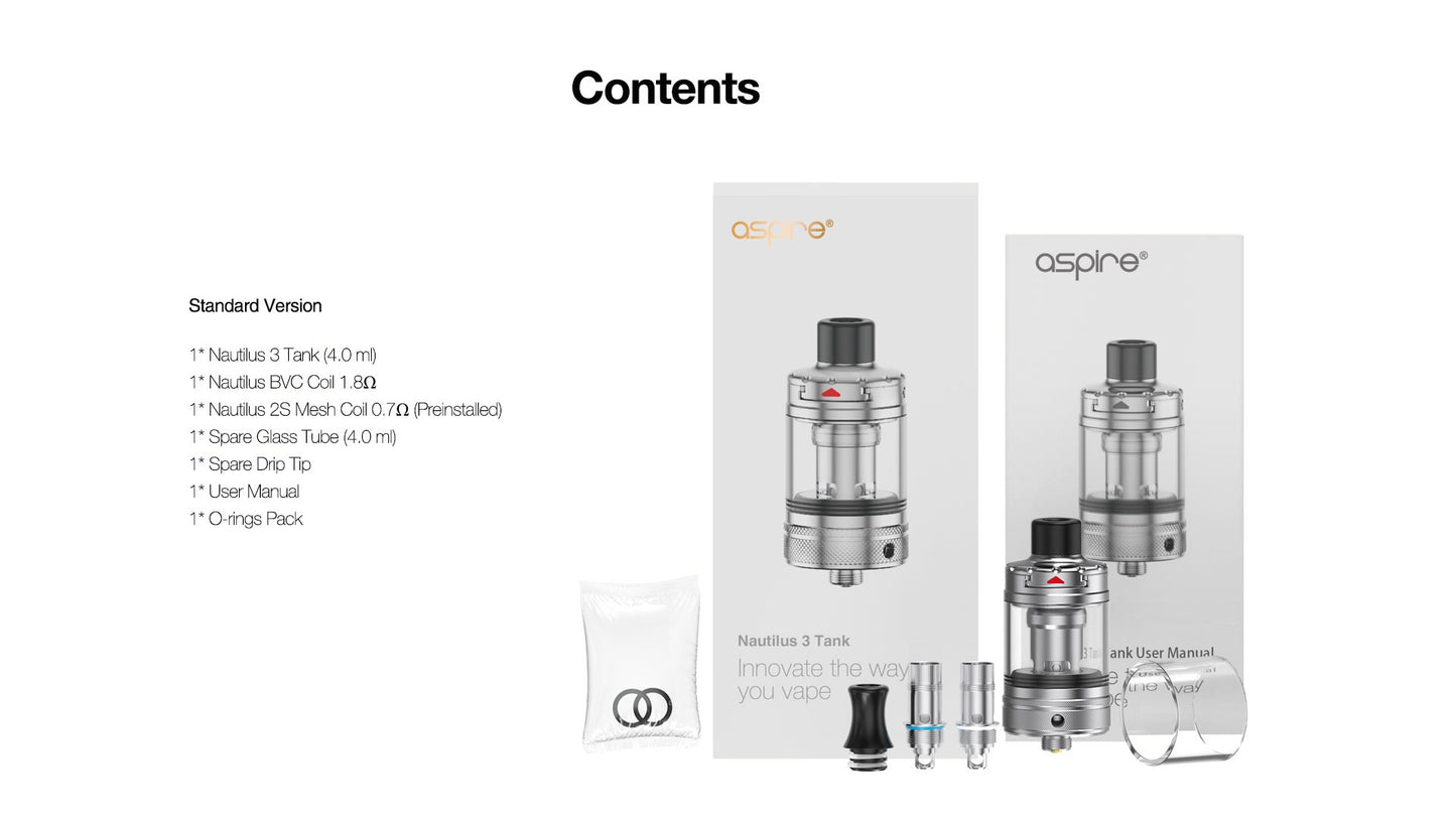 【送料無料】 Aspire Nautilus 3 アトマイザー 4ml アスパイヤ ノーチラス クリアロマイザー 電子たばこ 電子タバコ Vape